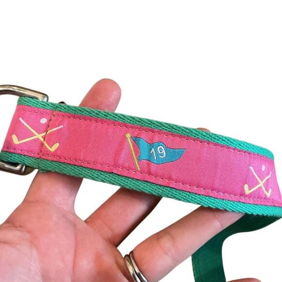 YRI Womens Canvas Embroidered Ribbon Belt Pink Golfer Gift Fabric Golf Hole 19 M main image 6